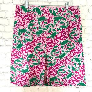 LL Bean Womens Pink Green Crab Lobster Print Knee Length Skirt Size 12 Coastal
